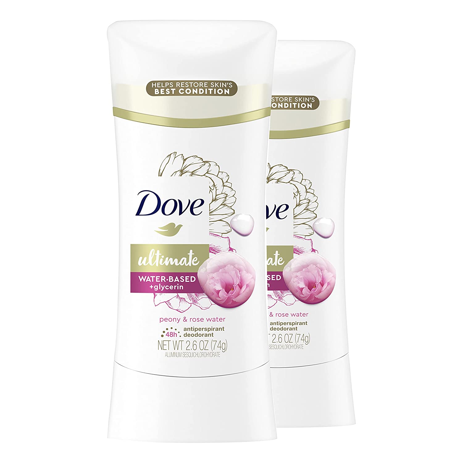 230816075653342_1 Dove Ultimate Antiperspirant Deodorant Stick Peony and Rose Water 2.6 oz 2 Count - Image 1